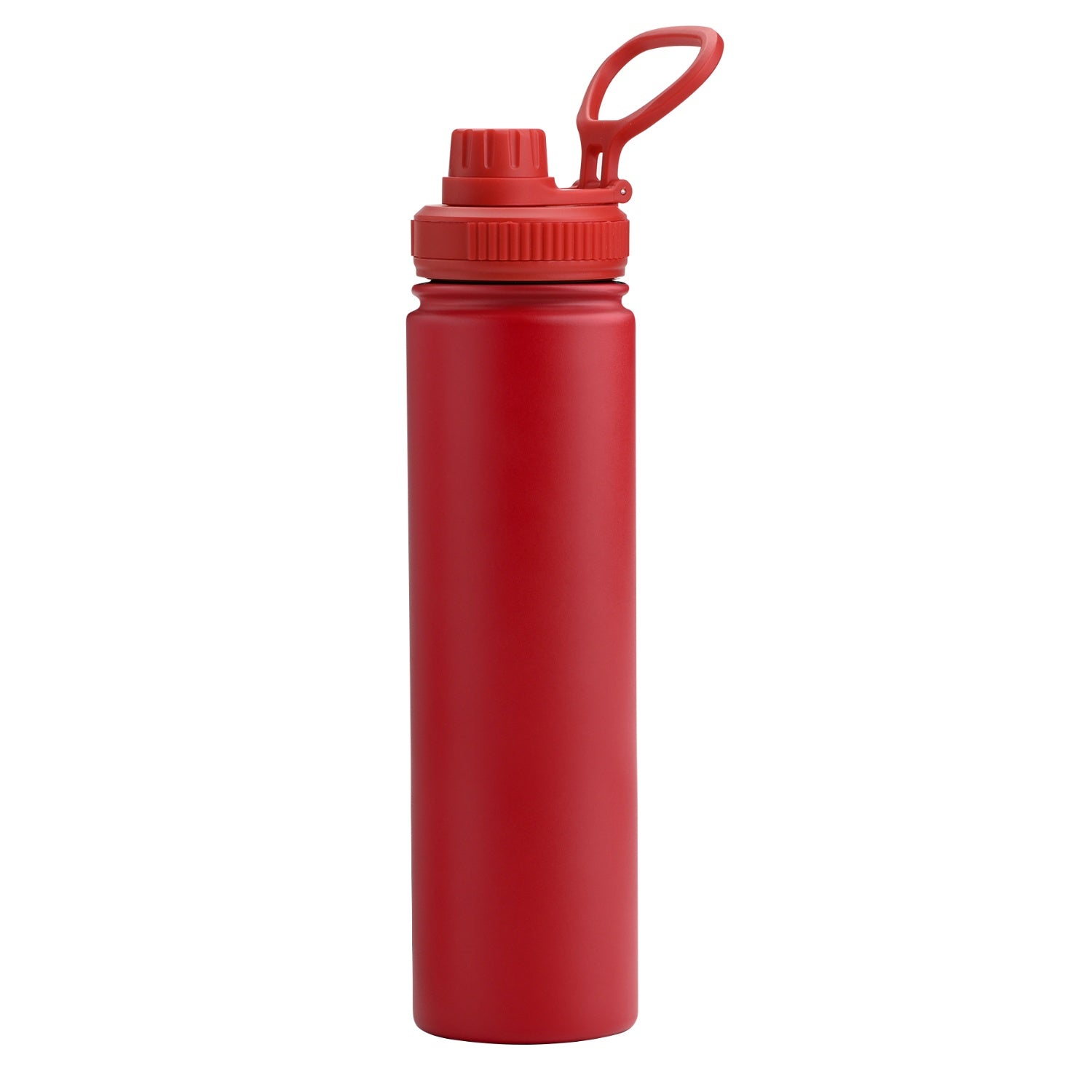 red tall water bottle with business logo