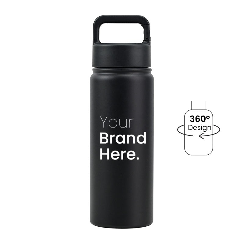 Black 550ml (18oz) Custom Logo Stainless Steel Carabiner Water Bottle
