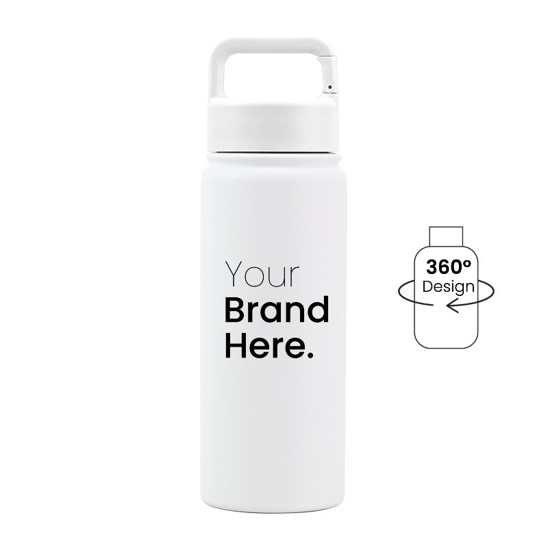 White 550ml (18oz) Custom Logo Stainless Steel Carabiner Water Bottle
