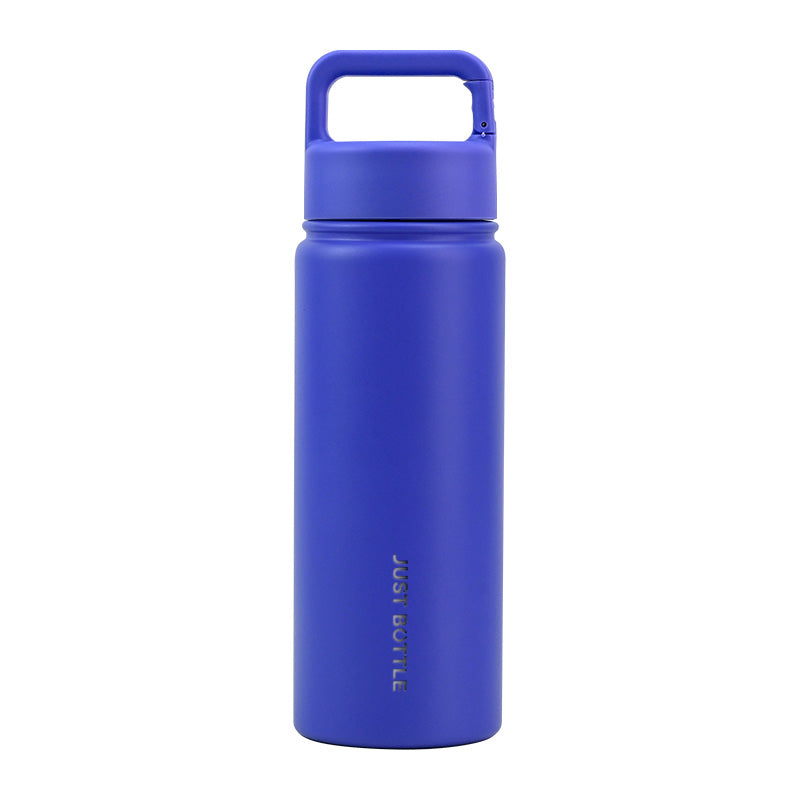 Metal water bottle with company logo and carabiner clip lid in neon blue - Just Bottle Clipper 550ml / 18 oz