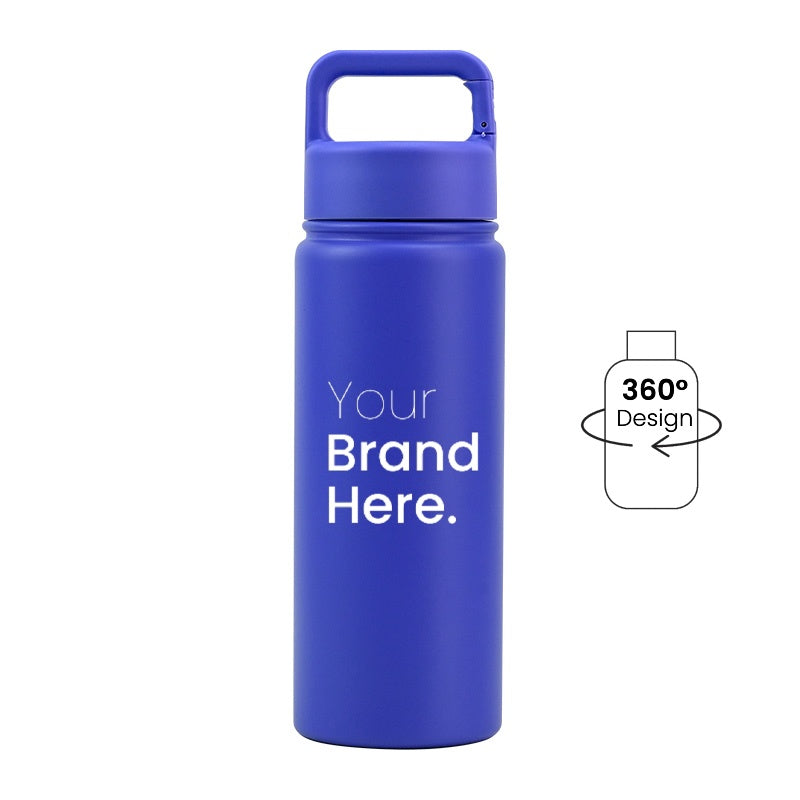 Bright blue 550ml (18oz) Custom Logo Stainless Steel Carabiner Water Bottle