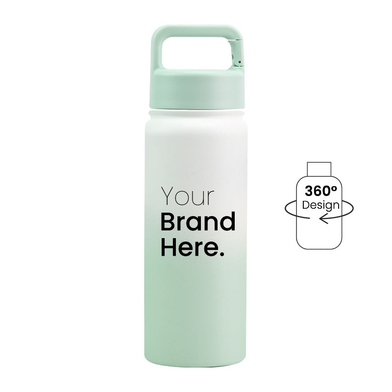 Green and white gradient print 550ml (18oz) Custom Logo Stainless Steel Carabiner Water Bottle