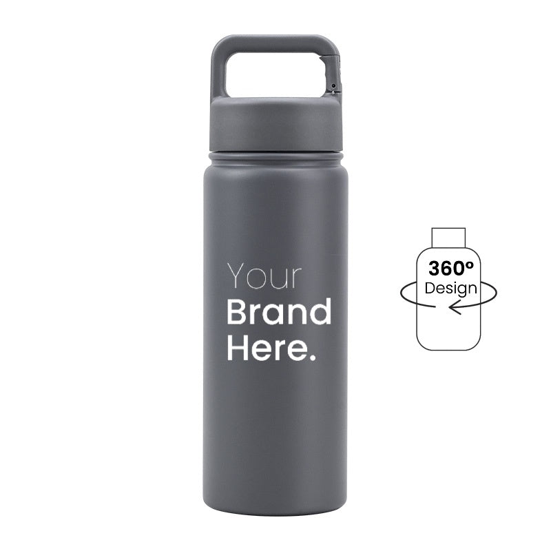 Gray 550ml (18oz) Custom Logo Stainless Steel Carabiner Water Bottle