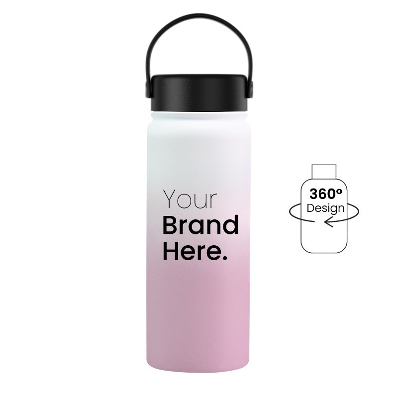 White and pink gradient 550ml 18oz custom reusable water bottle
