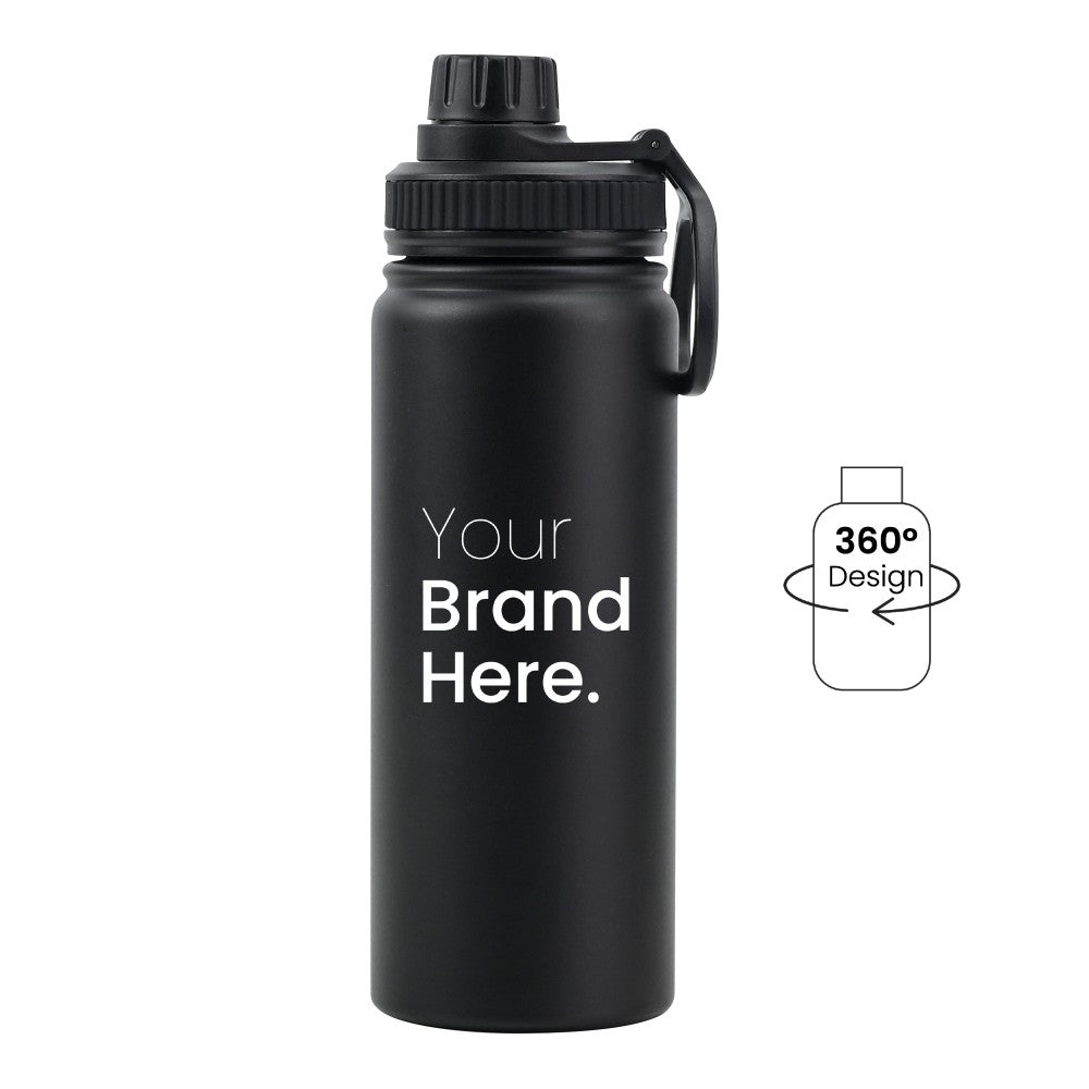 Black 550ml (18oz) Custom Dual Lid Water Bottle