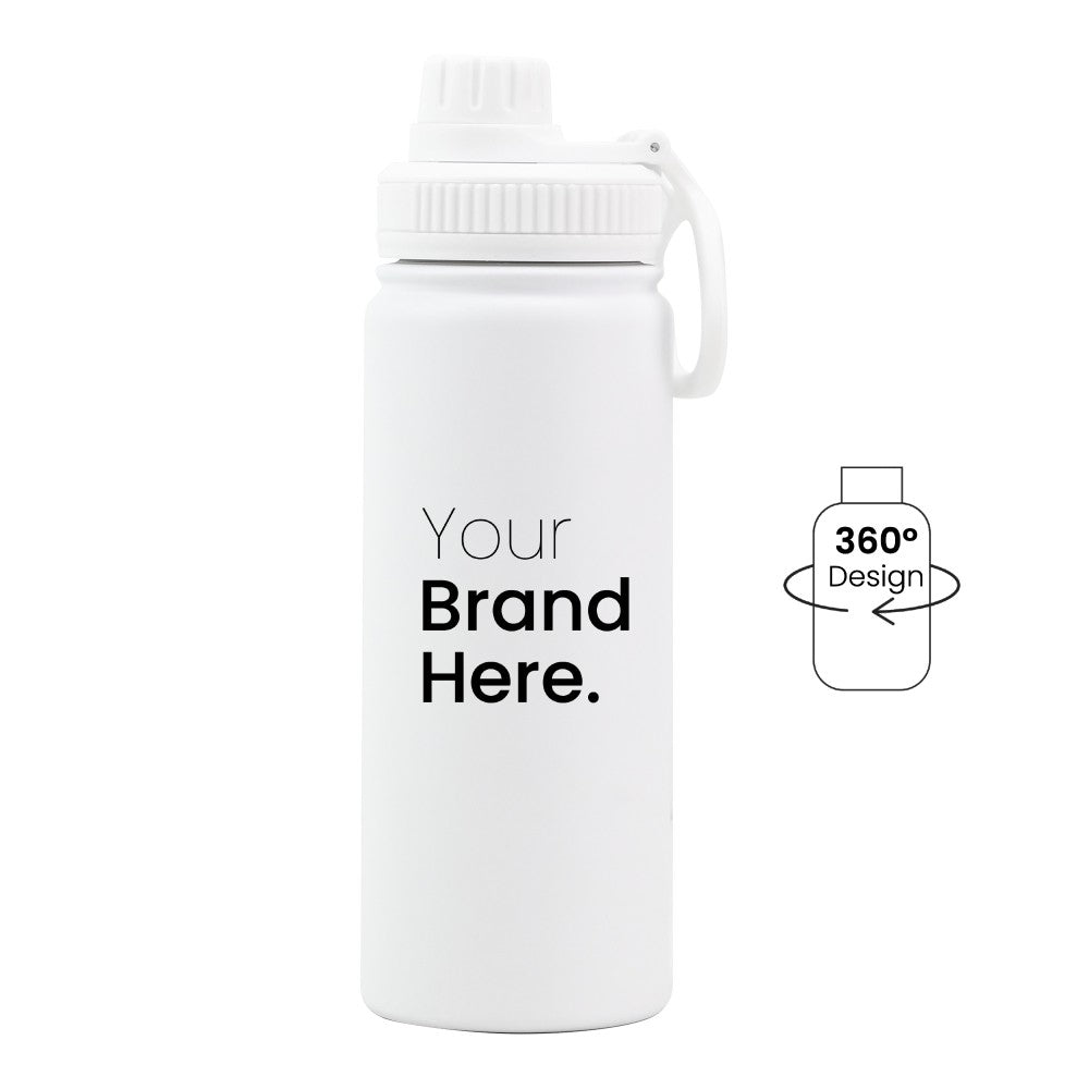 White 550ml (18oz) Custom Dual Lid Water Bottle