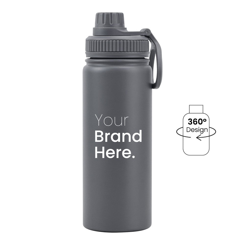Grey 550ml (18oz) Custom Dual Lid Water Bottle