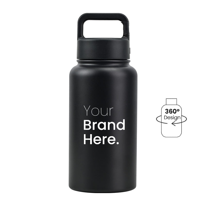 Black 700ml (24oz) Custom Logo Stainless Steel Carabiner Water Bottle