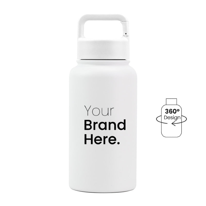 White 700ml (24oz) Custom Logo Stainless Steel Carabiner Water Bottle