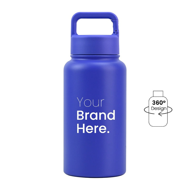Blue 700ml (24oz) Custom Logo Stainless Steel Carabiner Water Bottle