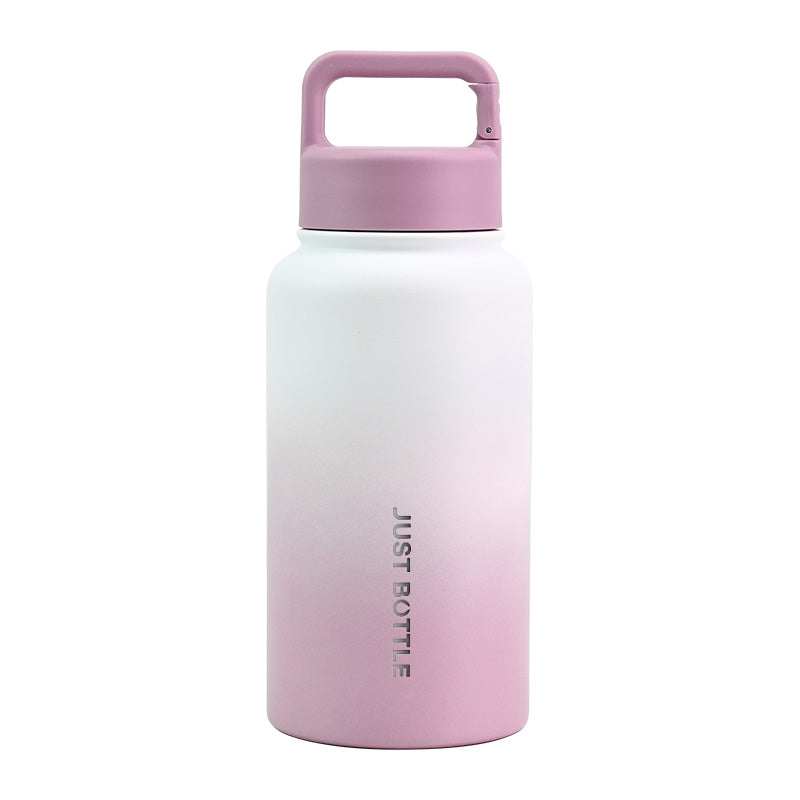 Gradient print metal water bottle with company logo in pink and white - 700ml (24oz) - Just Bottle Wide Clipper Bottle