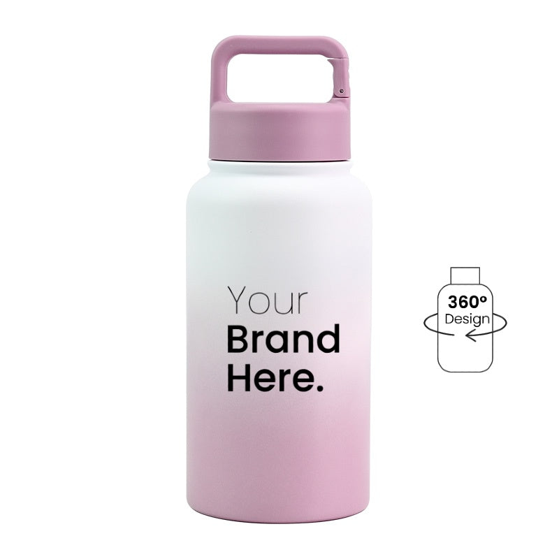 White and pink gradient 700ml (24oz) Custom Logo Stainless Steel Carabiner Water Bottle