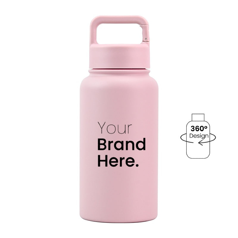 Pink 700ml (24oz) Custom Logo Stainless Steel Carabiner Water Bottle