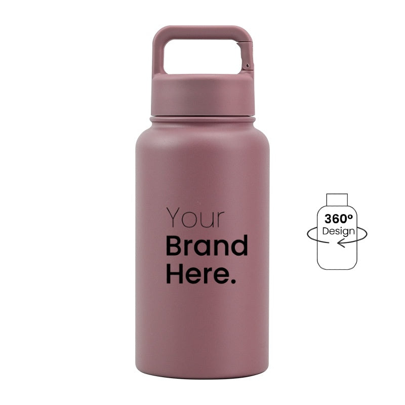 Brown 700ml (24oz) Custom Logo Stainless Steel Carabiner Water Bottle
