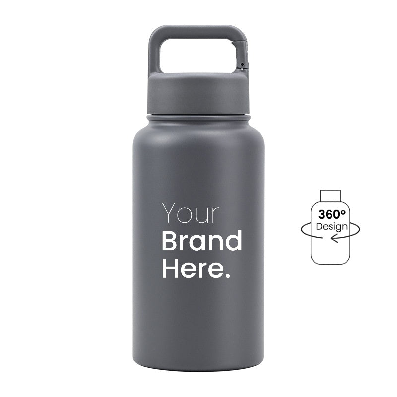 Gray 700ml (24oz) Custom Logo Stainless Steel Carabiner Water Bottle