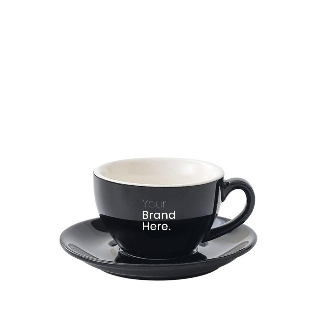 Black 250ml cafe cup with custom logo