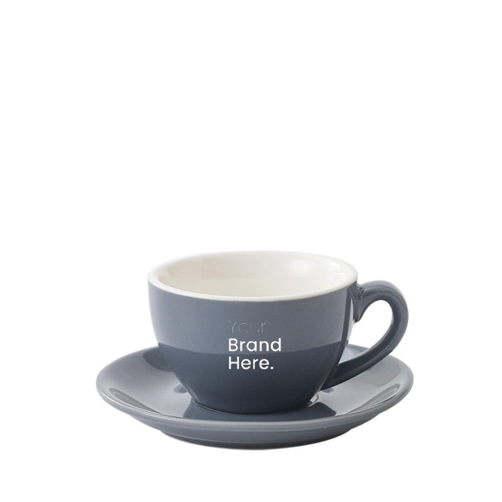 Grey 250ml cafe cup with custom logo