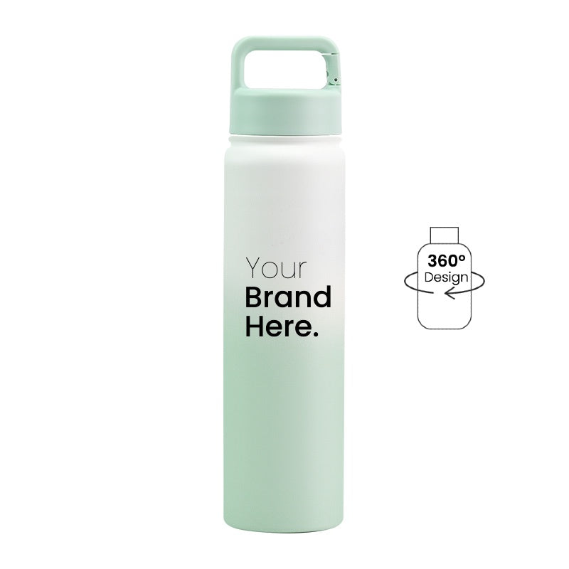 Green and white gradient 750ml (25oz) Custom Logo Stainless Steel Carabiner Water Bottle