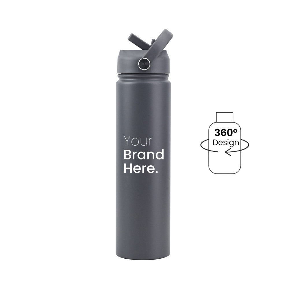 Grey Pioneer Bottle 750ml (25oz) Custom Straw Water Bottle