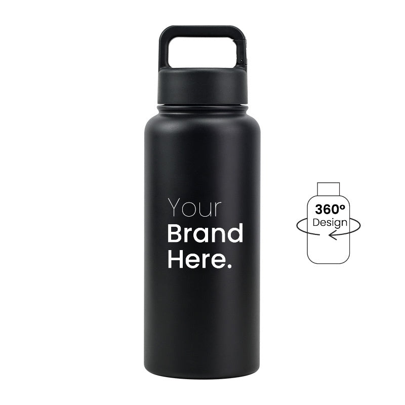 Black 950ml (32oz) Custom Logo Stainless Steel Carabiner Water Bottle