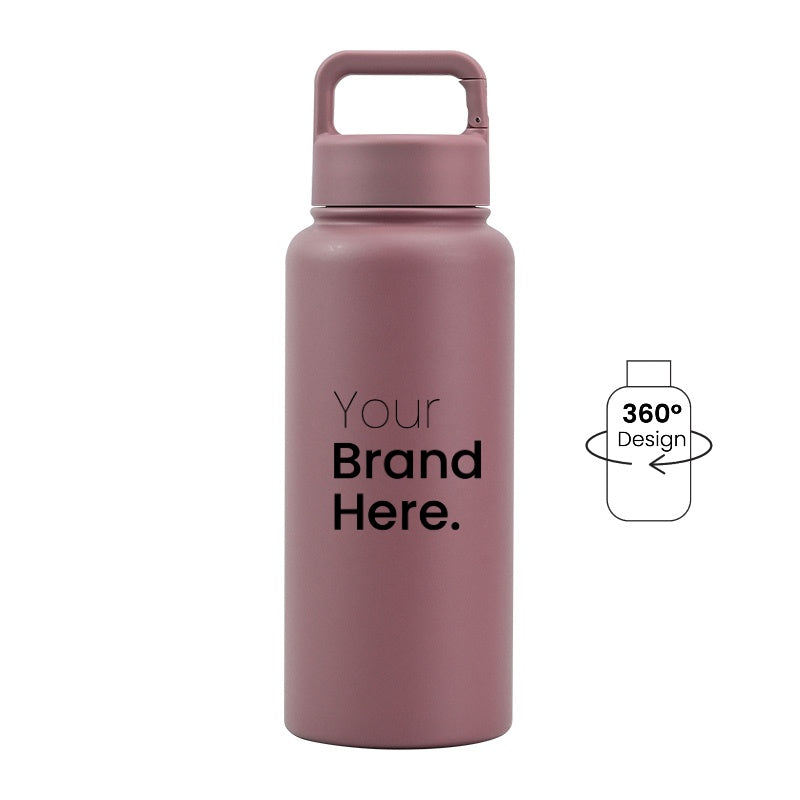 Brown 950ml (32oz) Custom Logo Stainless Steel Carabiner Water Bottle