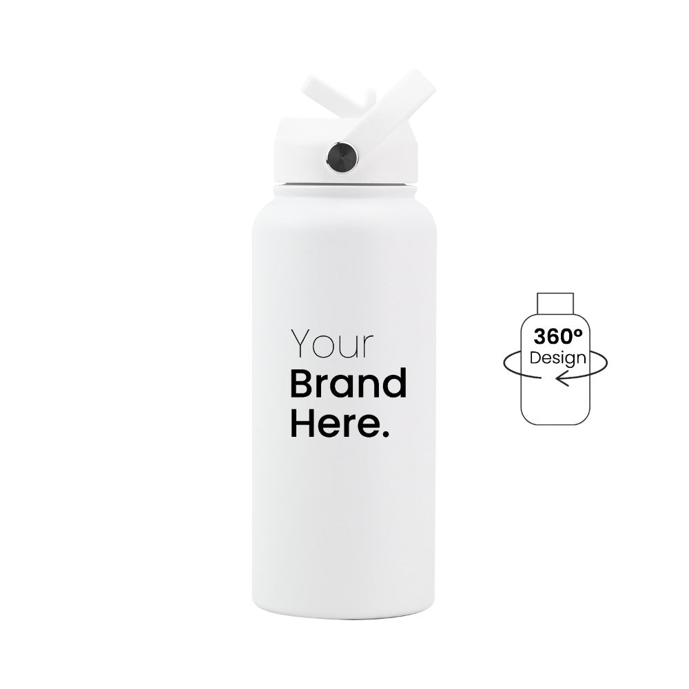 White 950ml (32oz) Custom Straw Water Bottle
