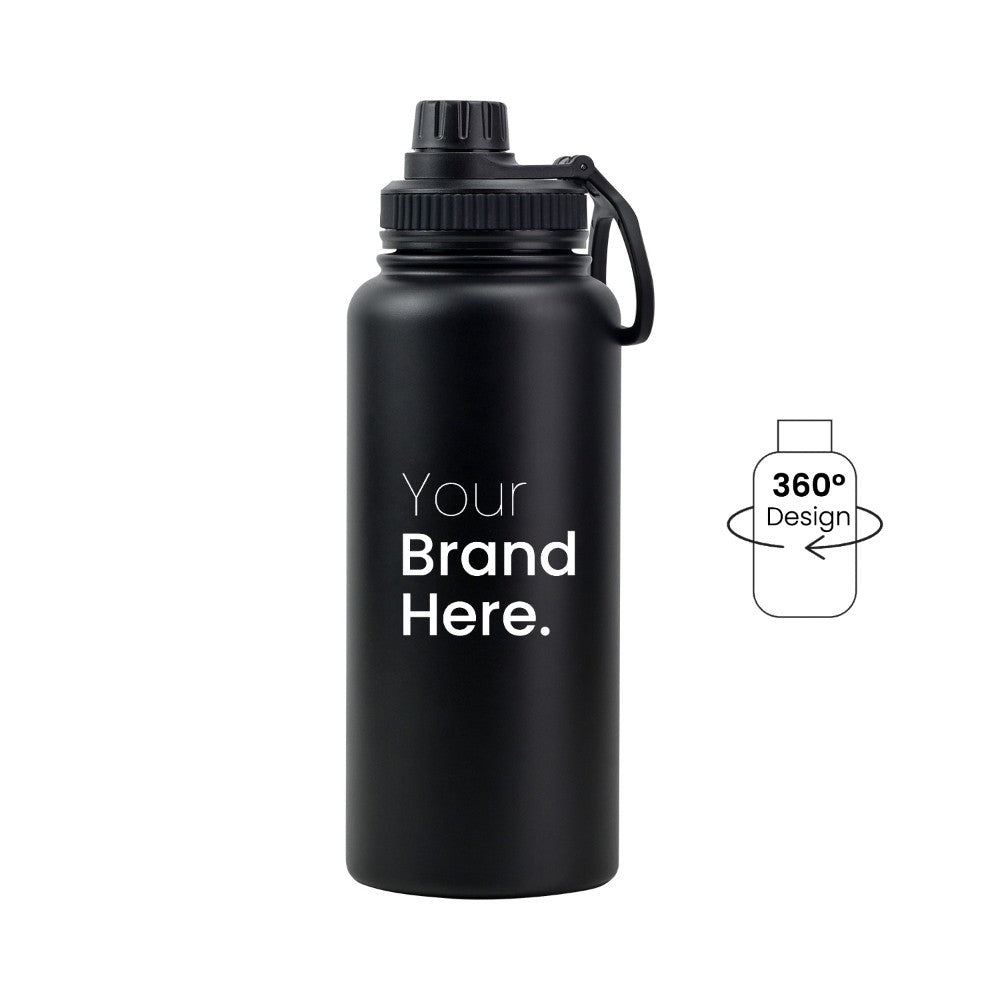 Black 950ml (32oz) Custom Dual Lid Water Bottle