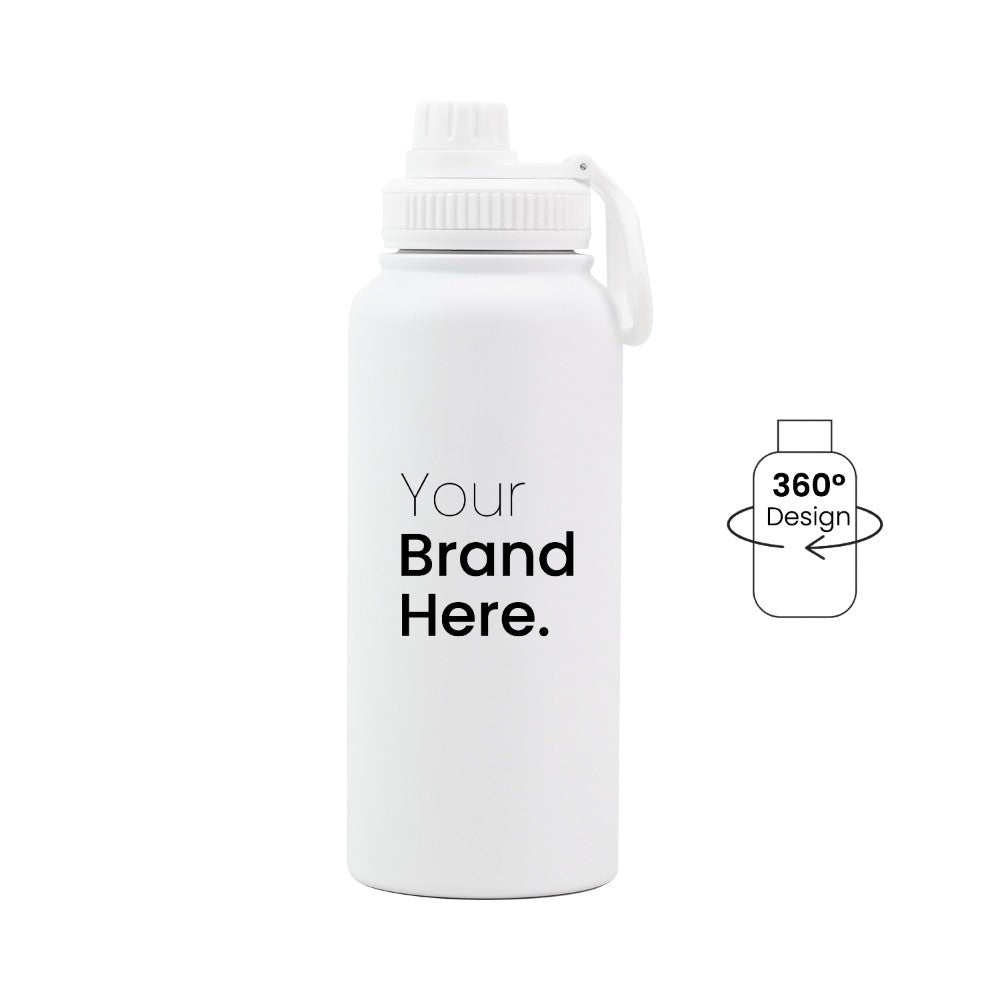 White 950ml (32oz) Custom Dual Lid Water Bottle