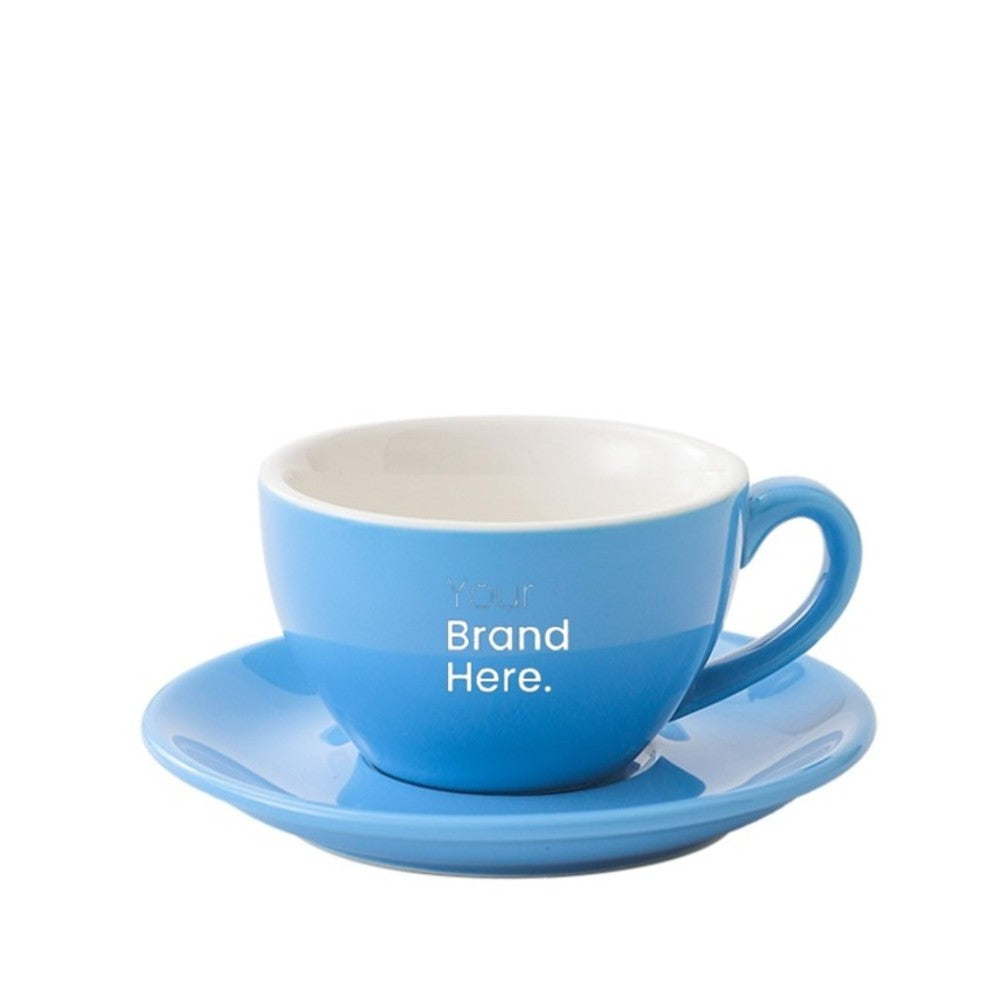 Light blue 350ml cafe cup with custom logo