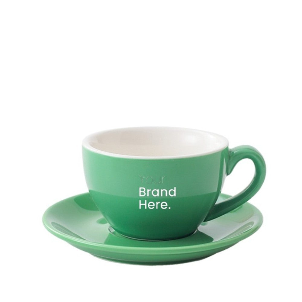 Green 350ml cafe cup with custom logo
