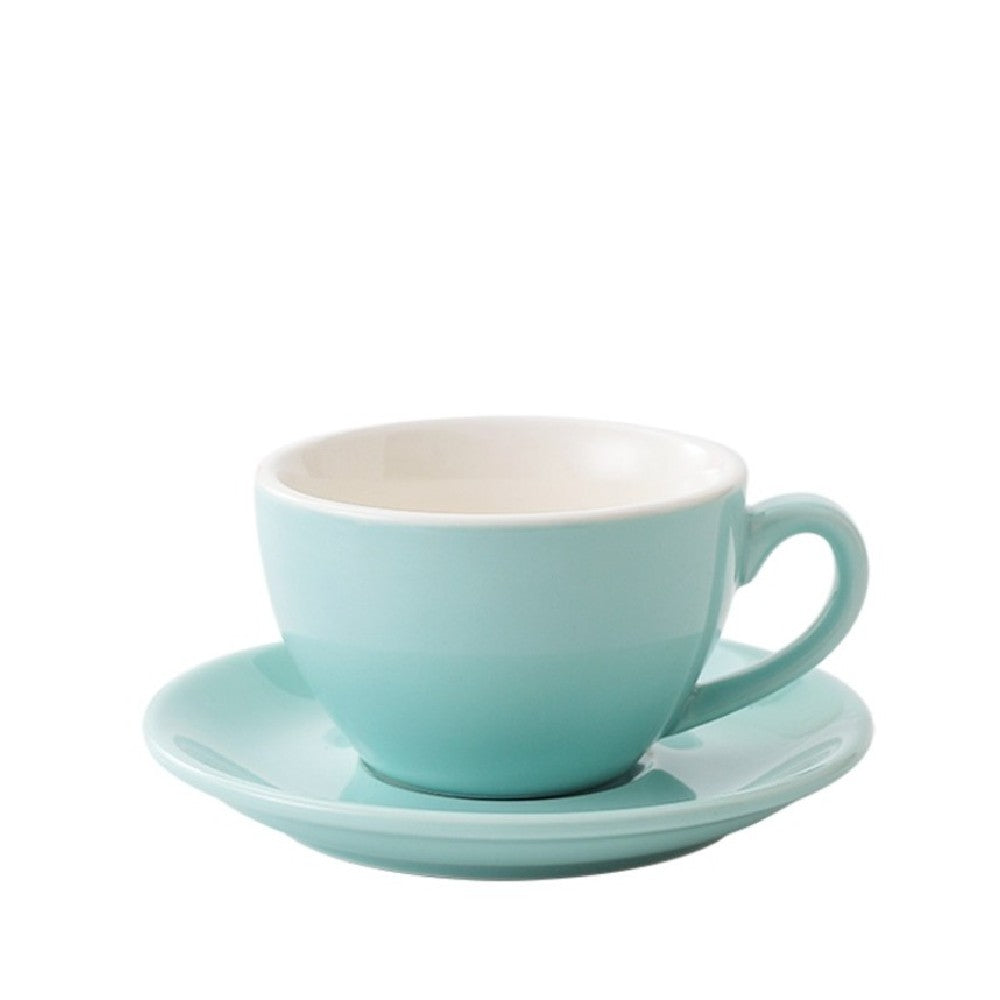 Mint green wholesale porcelain 350ml cafe cup on white background