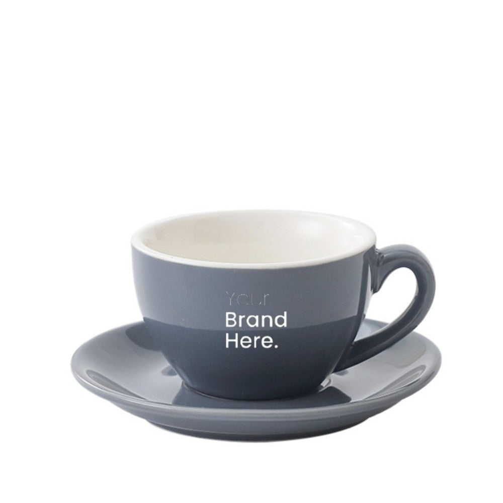 Grey 350ml cafe cup with custom logo