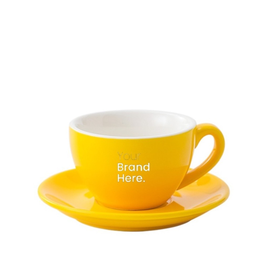 Yellow 350ml cafe cup with custom logo