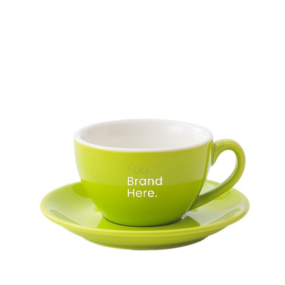 Green 350ml cafe cup with custom logo