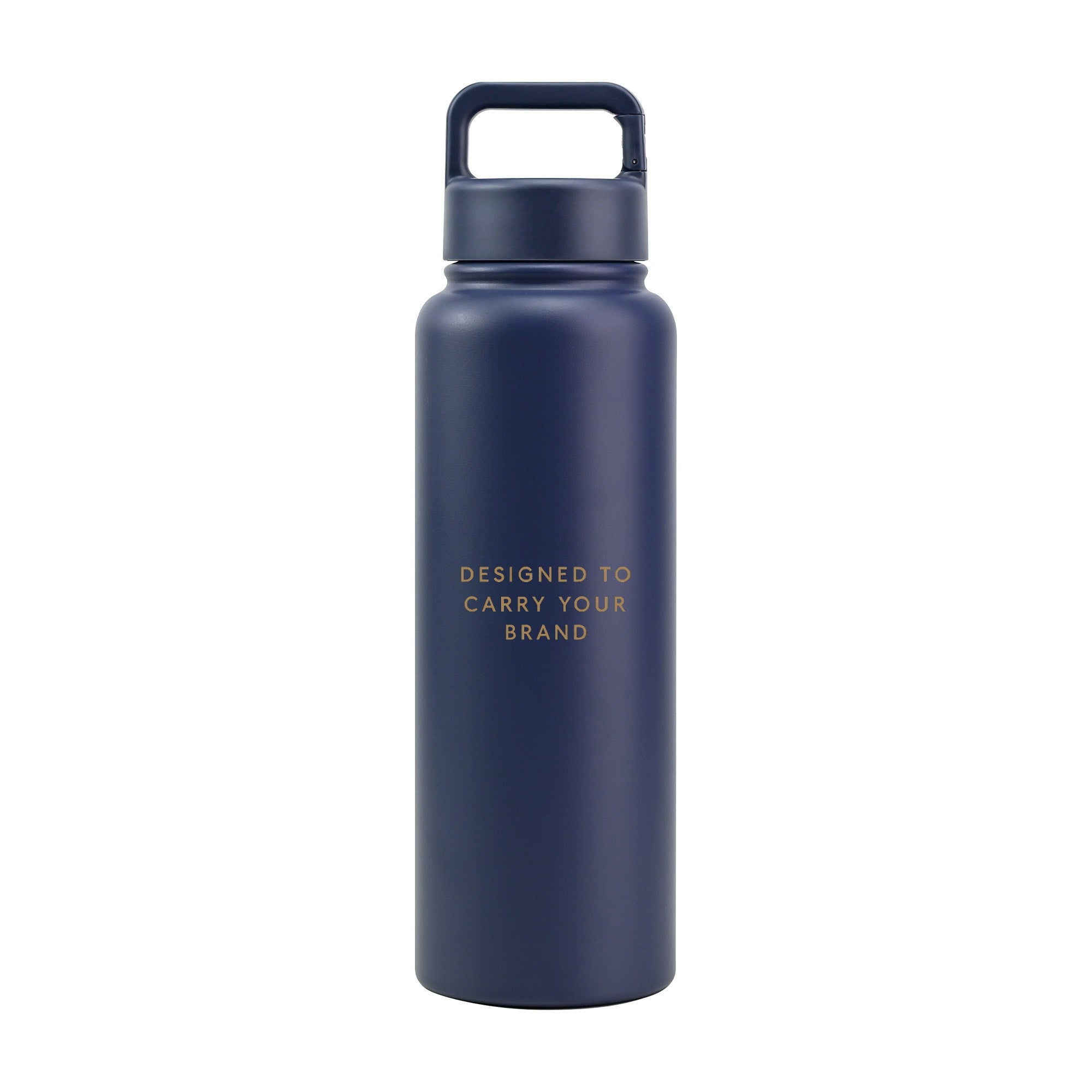 Navy blue 1.2L (40oz) metal water bottle with custom logo and carabiner clip lid - Just Bottle Clipper Bottle