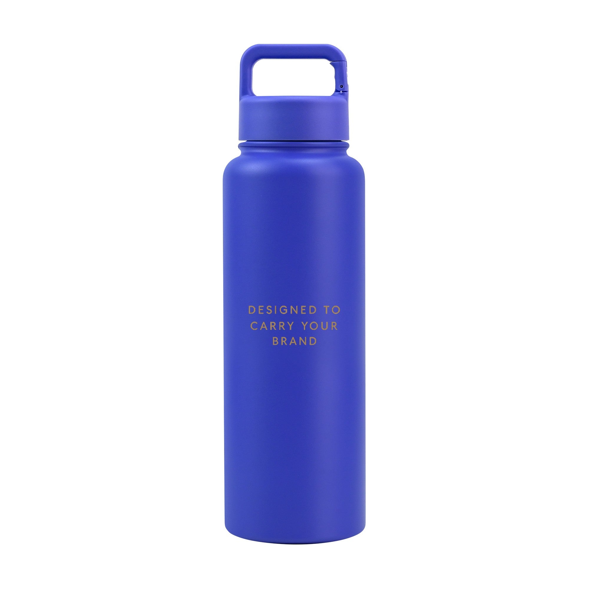 Bright blue 1.2L (40oz) metal water bottle with custom logo and carabiner clip lid - Just Bottle Clipper Bottle