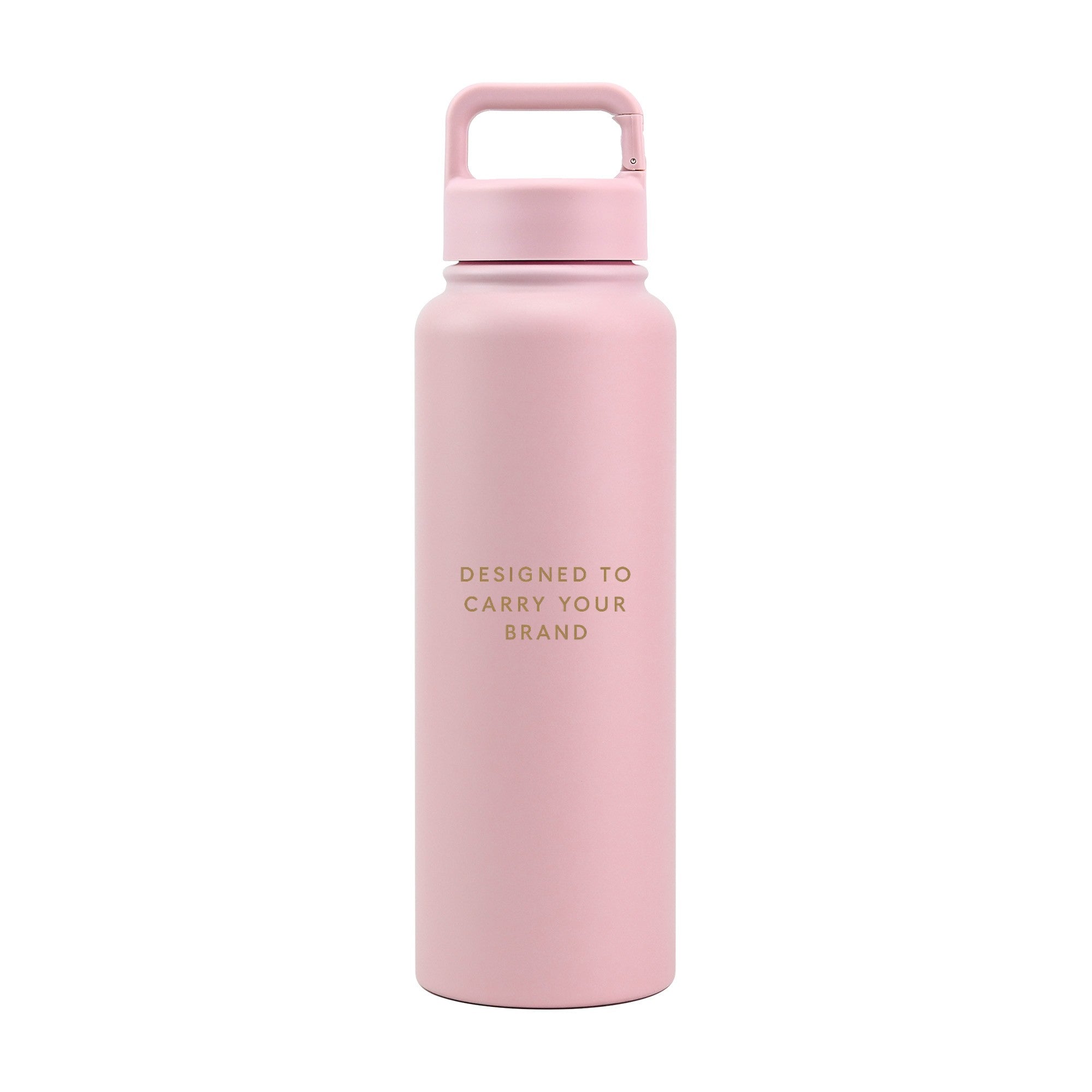 Pink 1.2L (40oz) metal water bottle with custom logo and carabiner clip lid - Just Bottle Clipper Bottle
