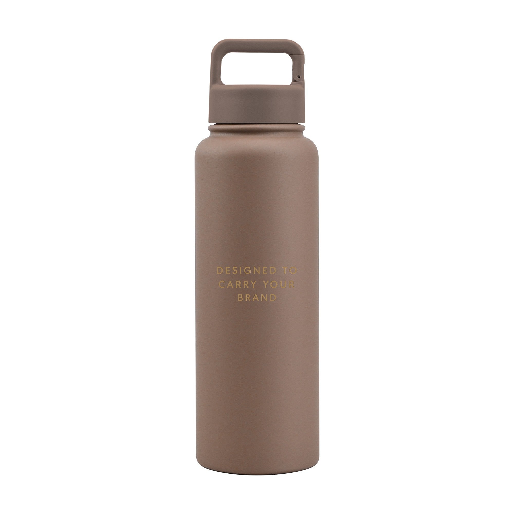 Mocha brown 1.2L (40oz) metal water bottle with custom logo and carabiner clip lid - Just Bottle Clipper Bottle