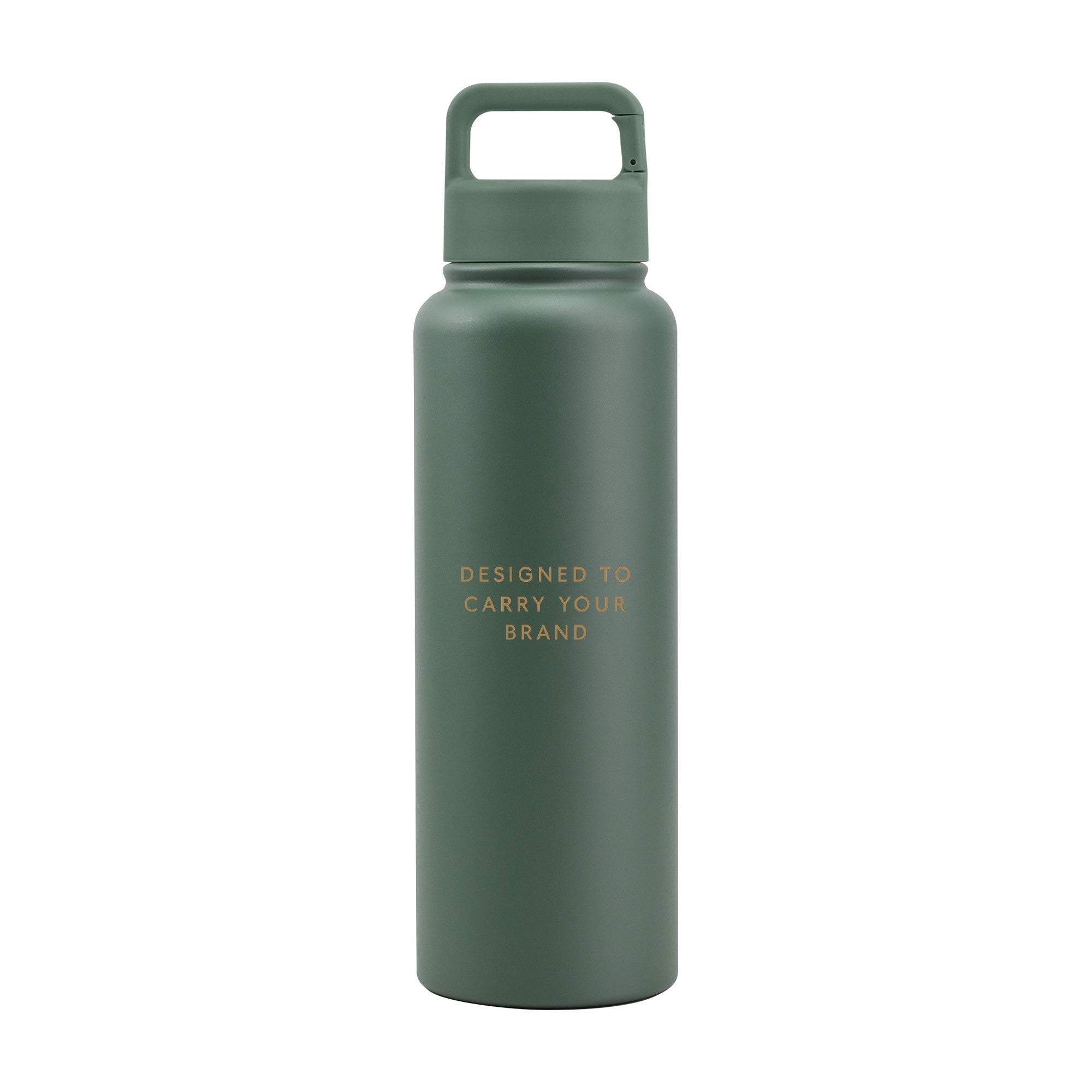 Dark green 1.2L (40oz) metal water bottle with custom logo and carabiner clip lid - Just Bottle Clipper Bottle