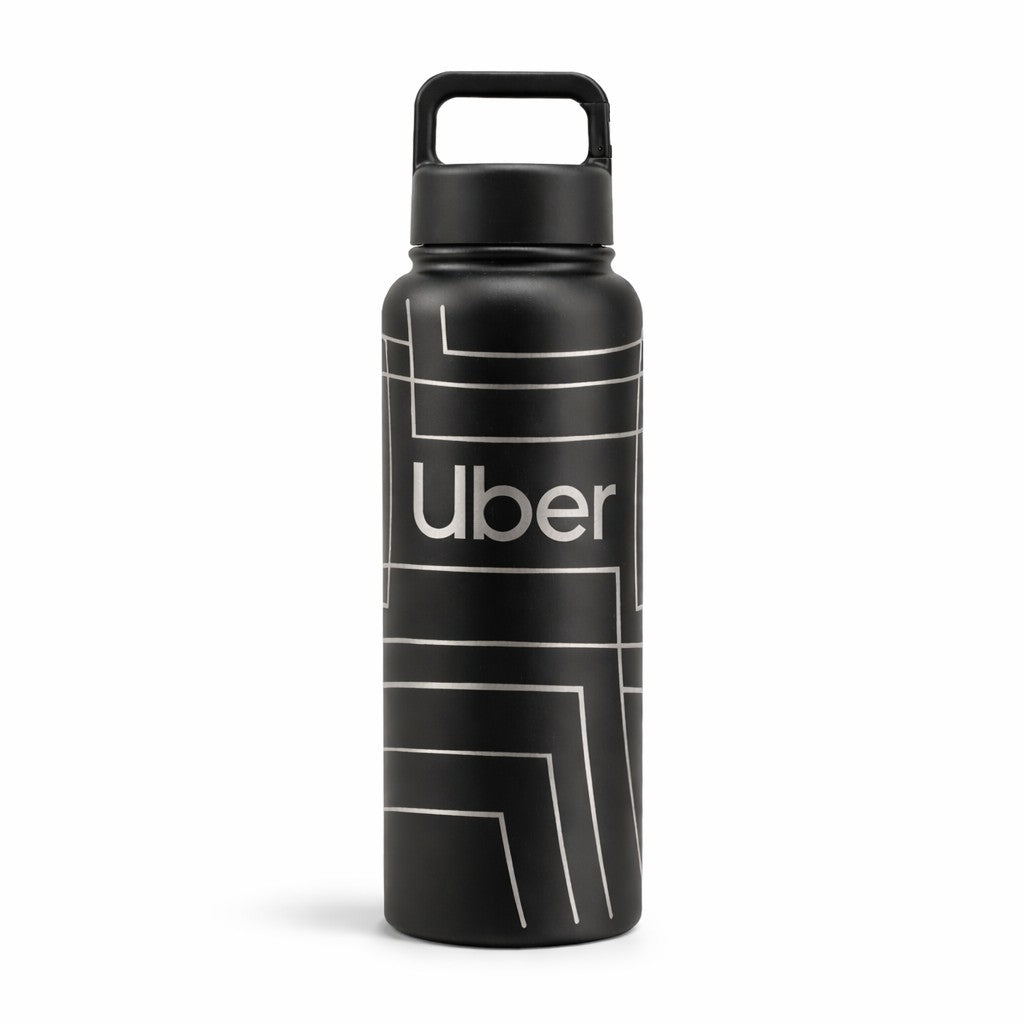 Black 1.2L (40oz) Custom Logo Stainless Steel Carabiner Water Bottle with Uber branding