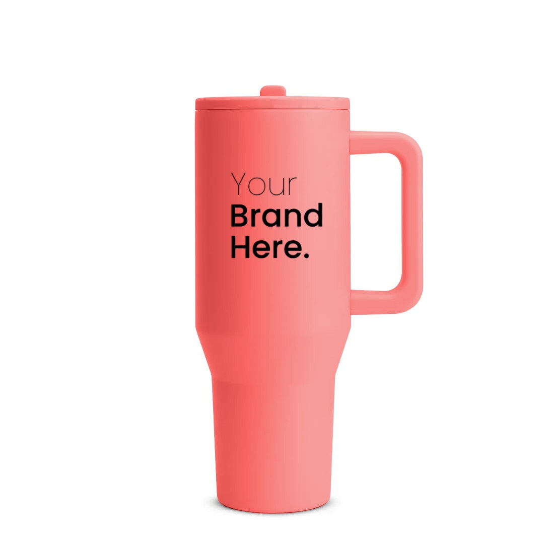 Coral orange custom logo insulated tumbler