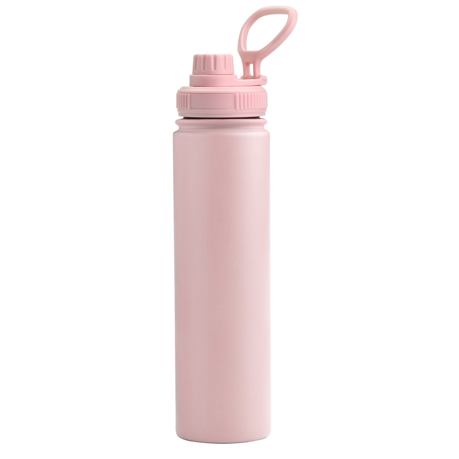 pink 750ml water bottle with company logo