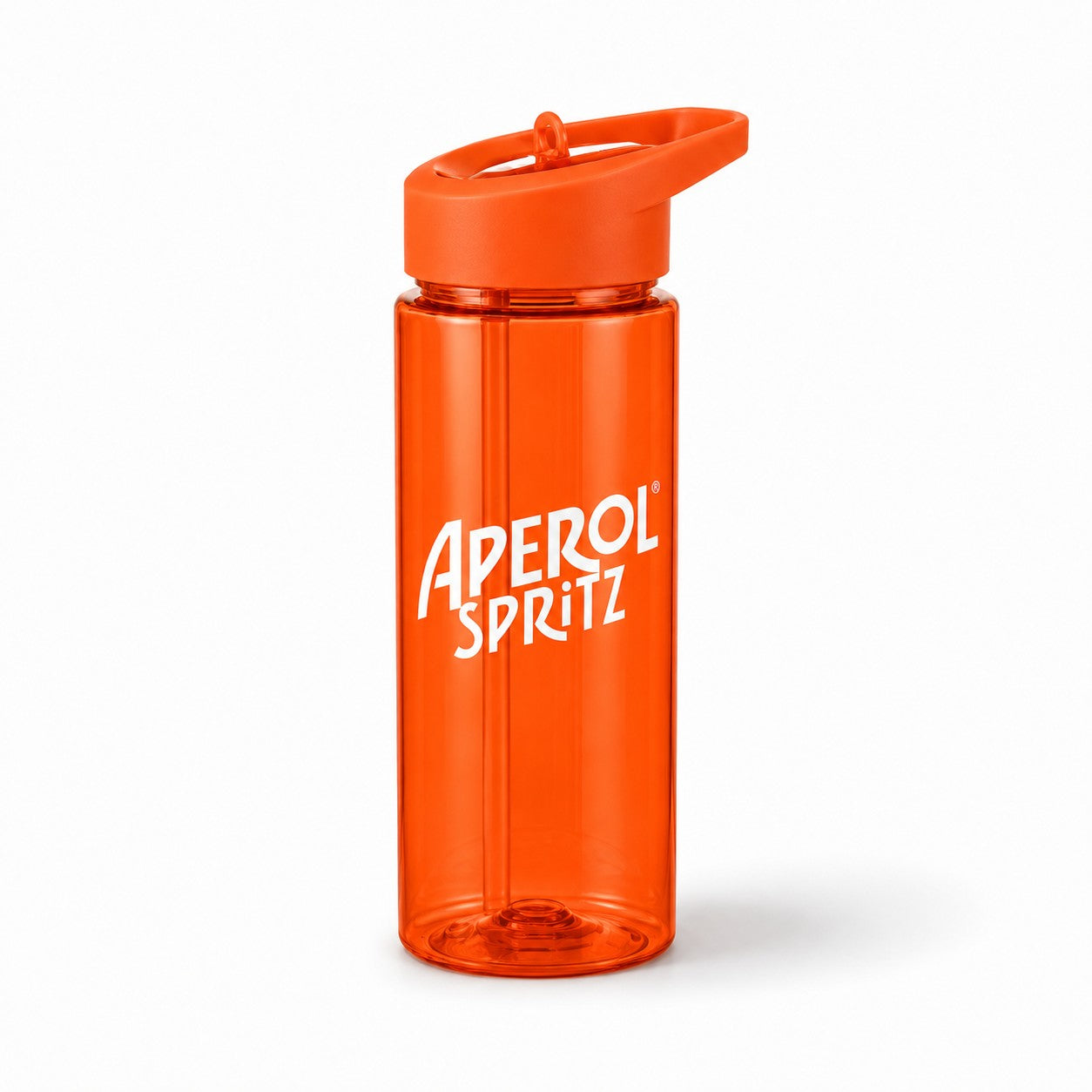 Custom 500ml 16oz recycled plastic water bottle in bulk with straw lid - Just Bottle rRPET Roam Bottle with Aperol branding, front view