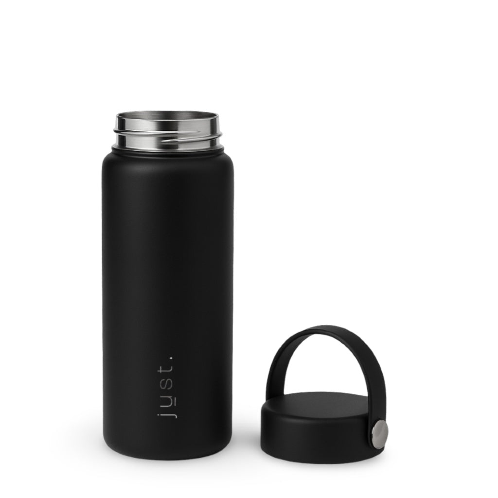 black water bottle with handle lid