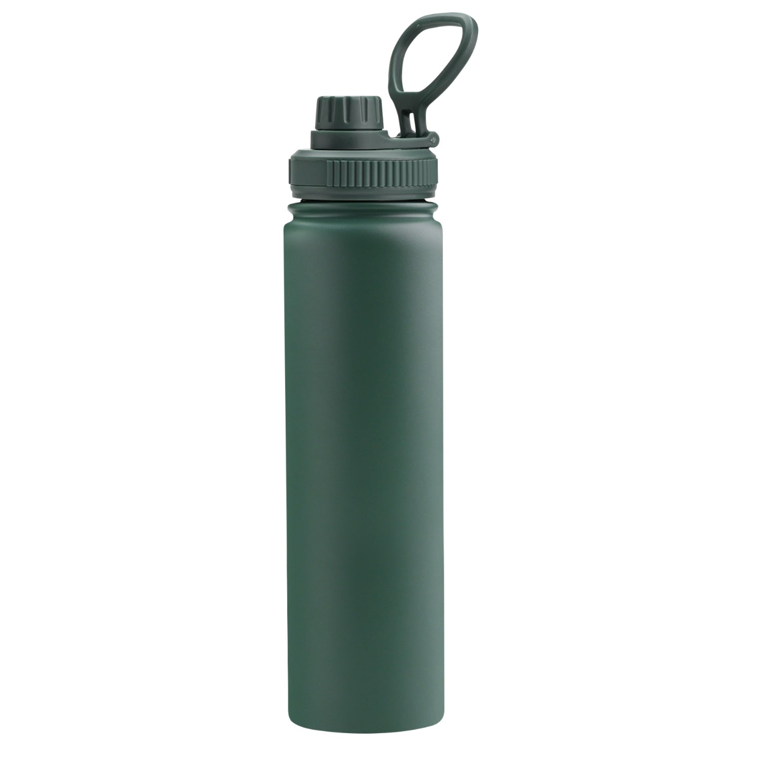 tall dark green company logo water bottle
