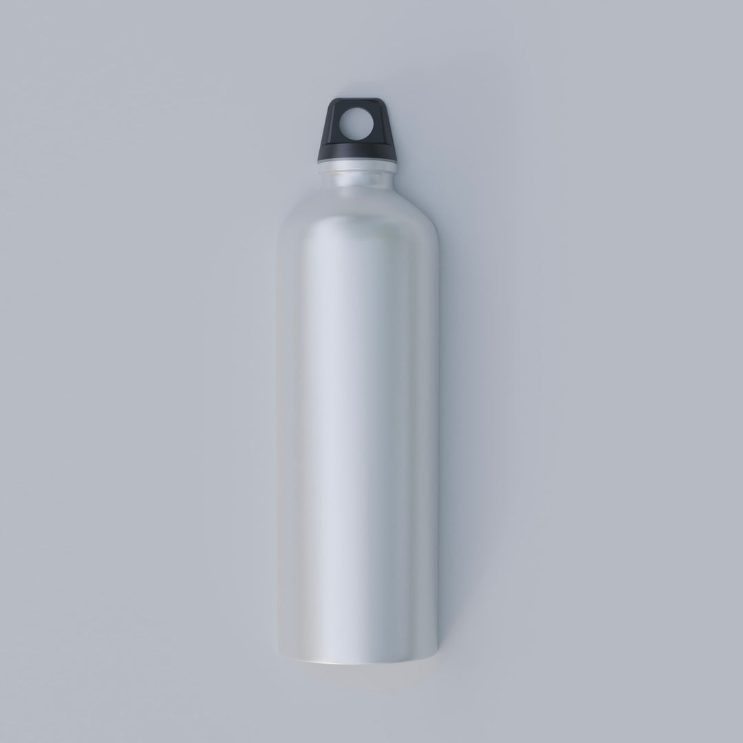 grey aluminium bottle with black lid