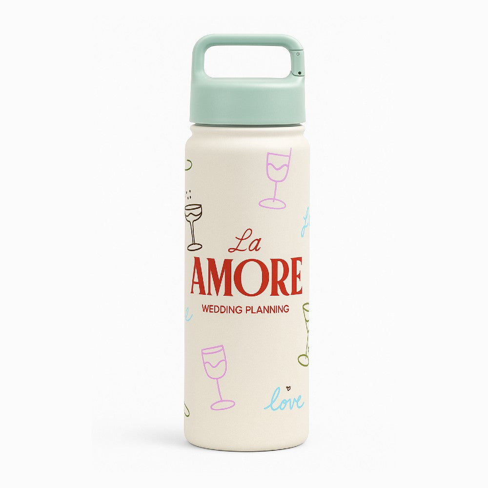 Custom metal water bottle with wrap around company logo print on a white background - Just Bottle Clipper 550ml / 18 oz