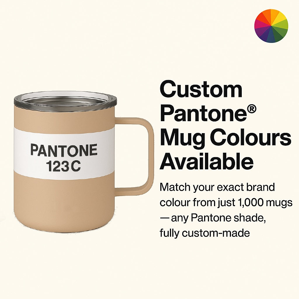 Custom Pantone color reusable stainless steel travel mug with company logo 12 oz / 355ml - Just Bottle Tall Campfire Mug
