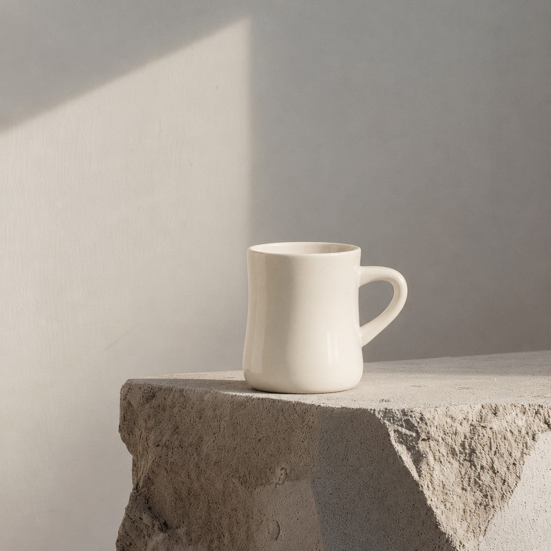 400ml 13.5oz porcelain diner mug on a stone top