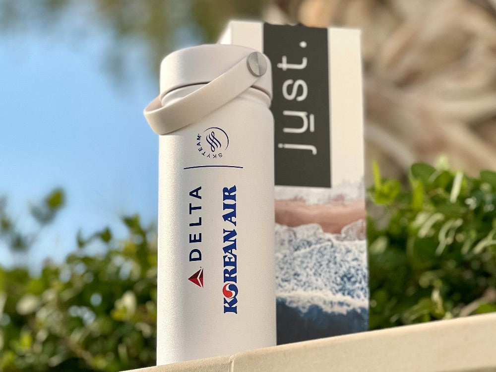 reusable water bottle with business logo of Delta airlines